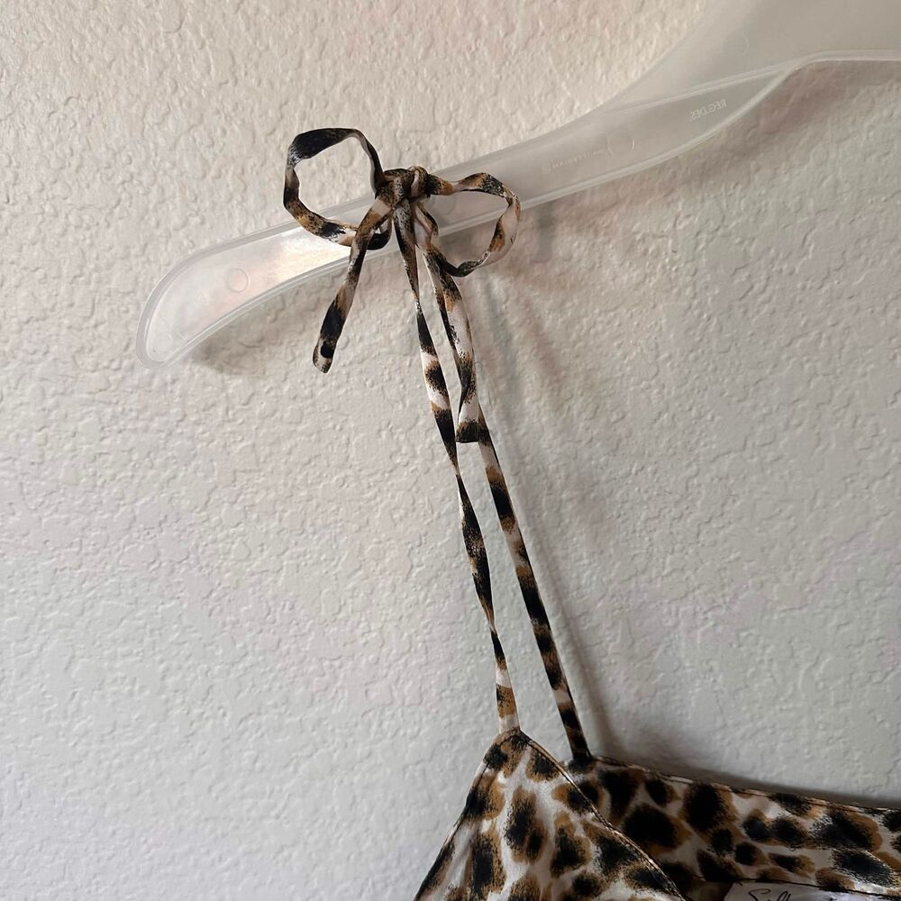 Vintage Y2K Silkscreen 100% Silk Leopard Print Lace Trim Cami Large Whimsigoth - Picture 4 of 7
